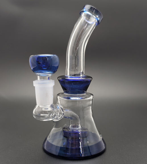 6" Glass Water Pipe Bong Bent Neck Perc Blue