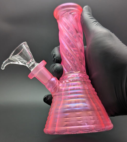 6" Glass Water Pipe Bong Iridescent Pink