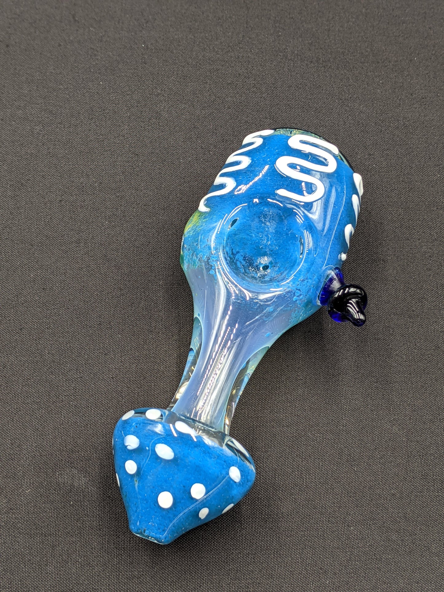 5" Glass Spoon Mushroom Style Blue 03