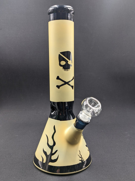 12" Glass Water Pipe Bong Wide Bottom Skull BR + 5 FREE Screens