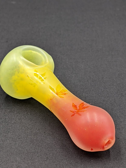 4" Glass Spoon Frosted Rasta with Leaves