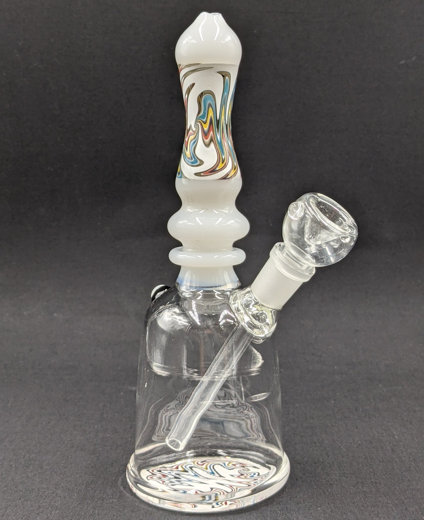 8" Glass Water Pipe Bong White Painted Swirls