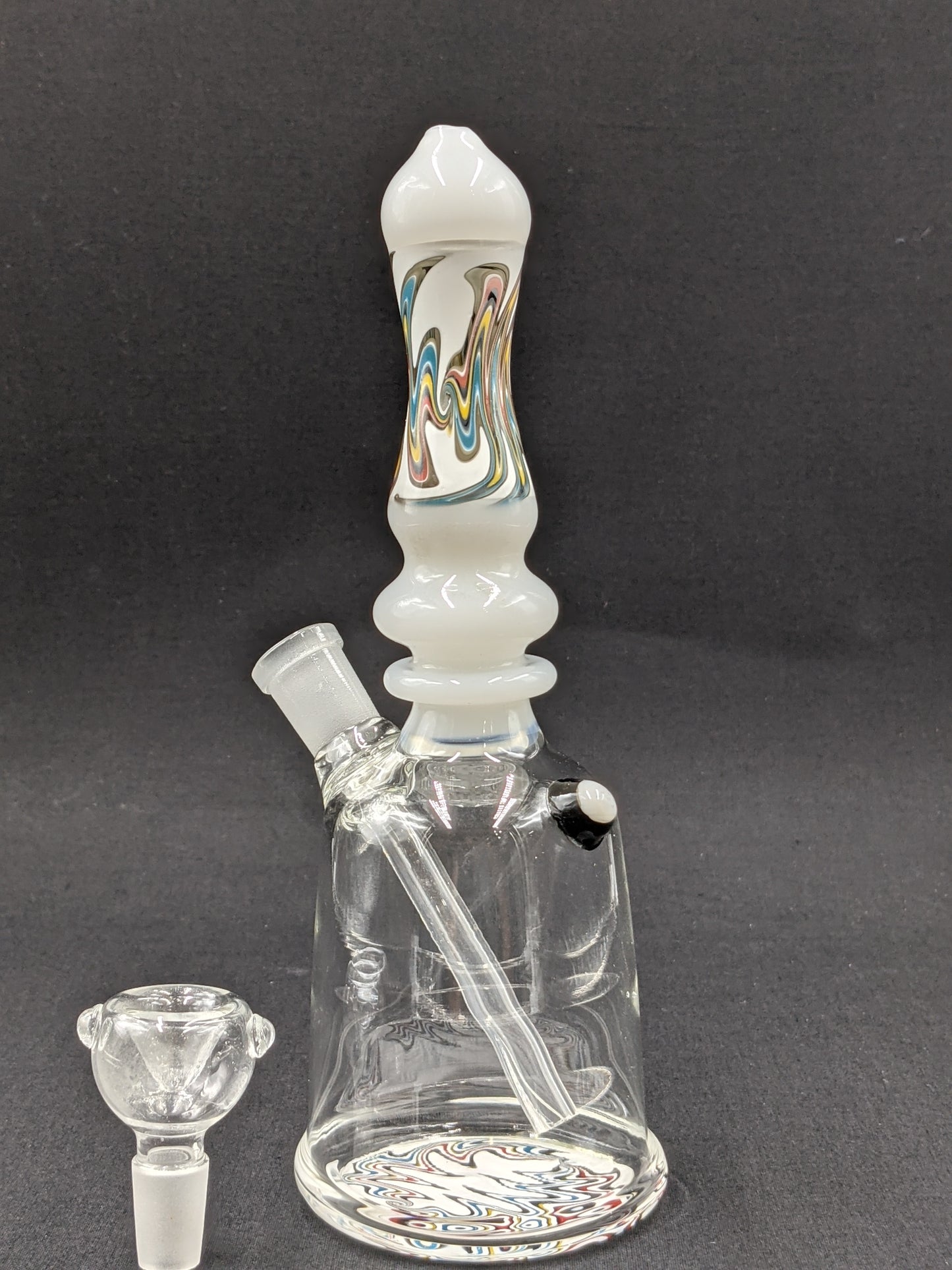 8" Glass Water Pipe Bong White Painted Swirls