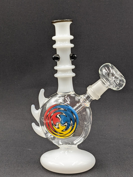 8" Glass Water Pipe Bong White Spikes with Painted Center
