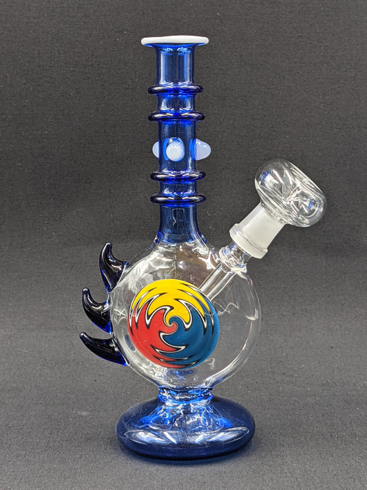 8" Glass Water Pipe Bong Blue Spikes with Painted Center