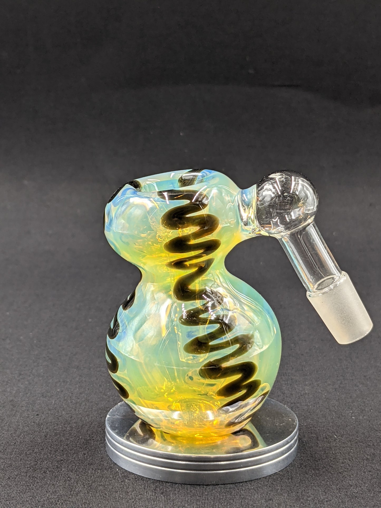 14mm Glass Fumed Ash Catcher Black Stripes