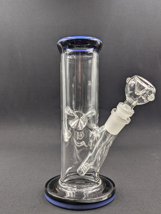 8" Glass Water Pipe Bong Thick Cylinder w/ 6 Cut Downstem  PU