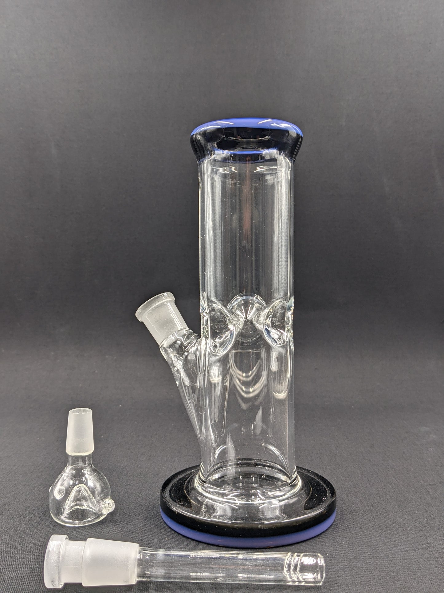 8" Glass Water Pipe Bong Thick Cylinder w/ 6 Cut Downstem PU