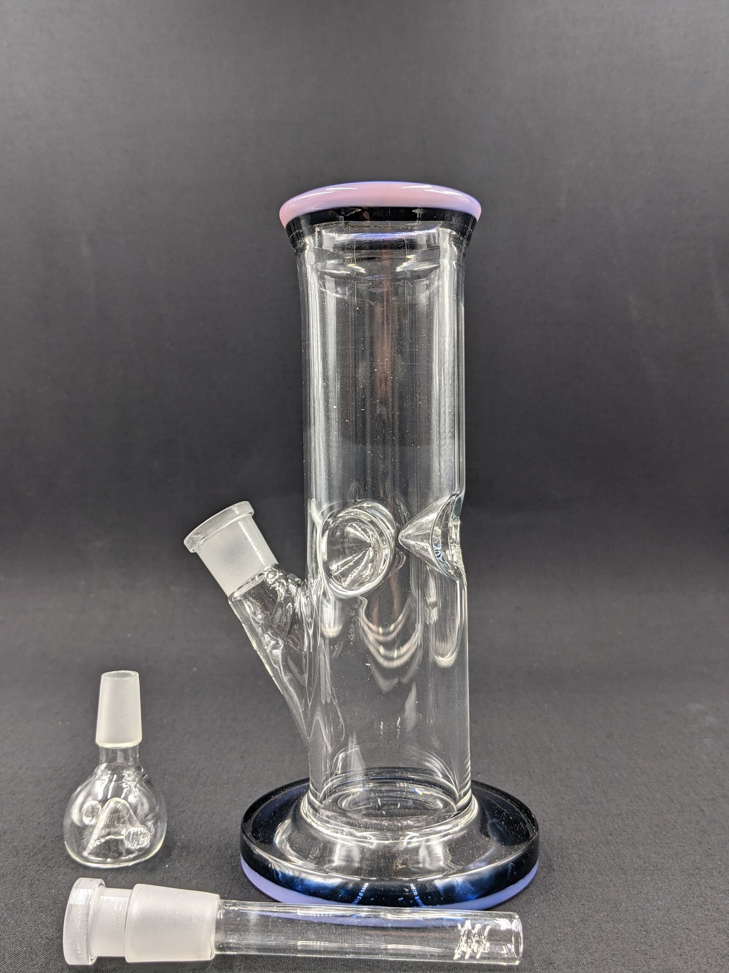 8" Glass Water Pipe Bong Thick Cylinder w/ 6 Cut Downstem PK