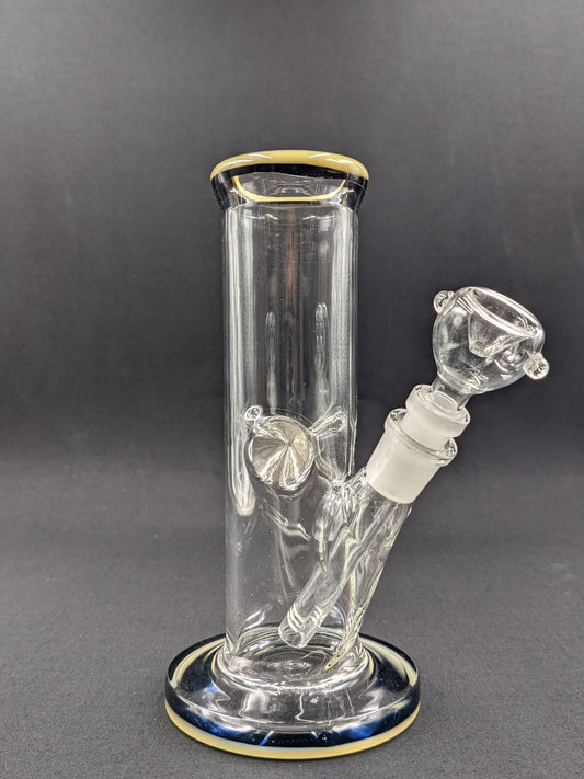 8" Glass Water Pipe Bong Thick Cylinder w/ 6 Cut Downstem  TA