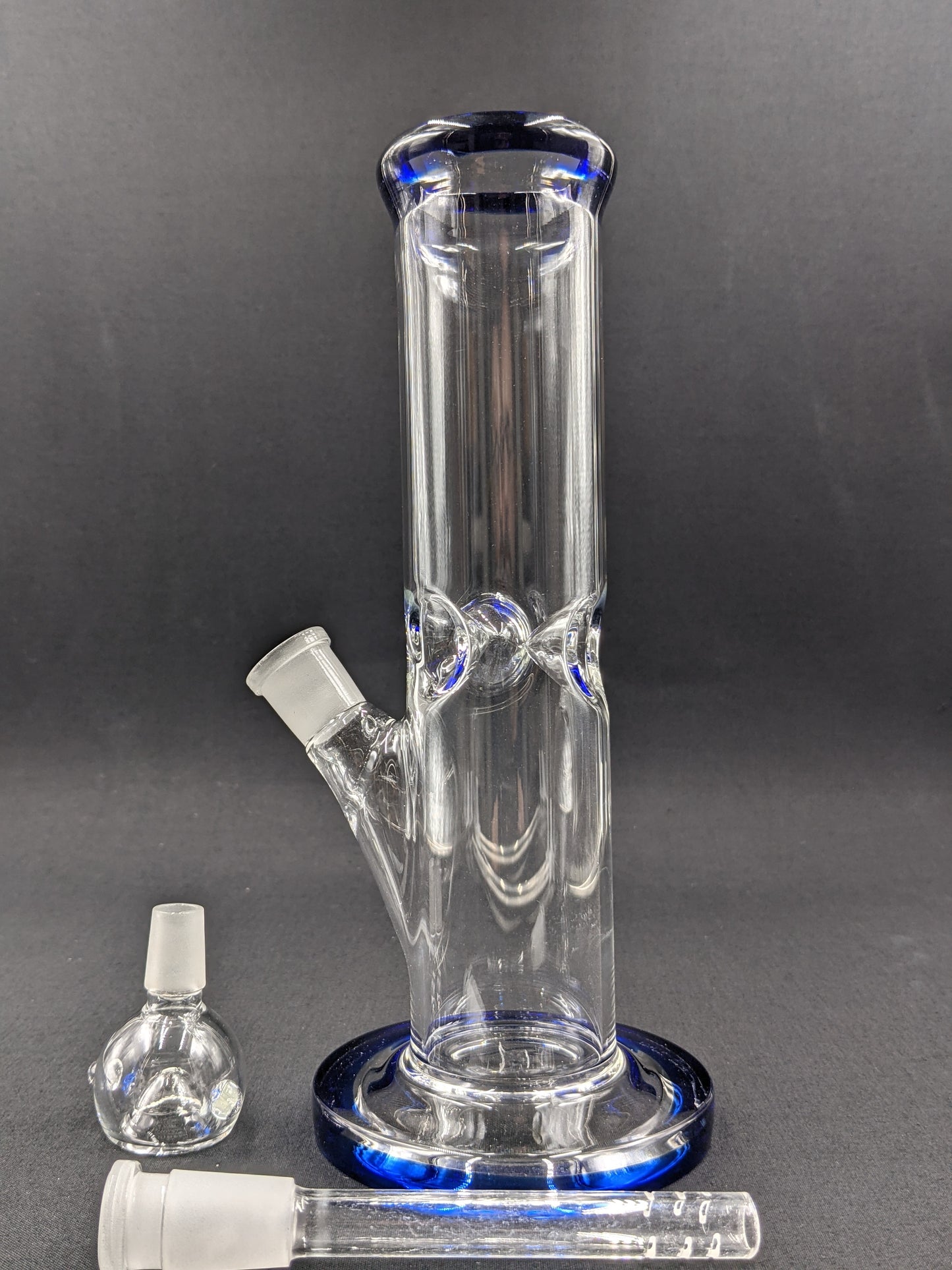 10" Glass Water Pipe Bong Thick Cylinder w/ 6 Cut Downstem BL