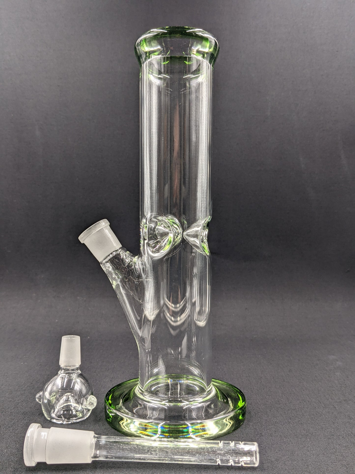 10" Glass Water Pipe Bong Thick Cylinder w/ 6 Cut Downstem GR