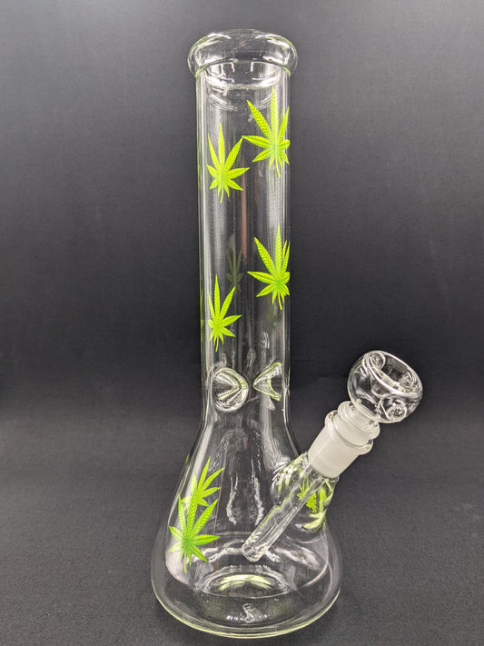 12" Glass Water Pipe Bong Leaf Green