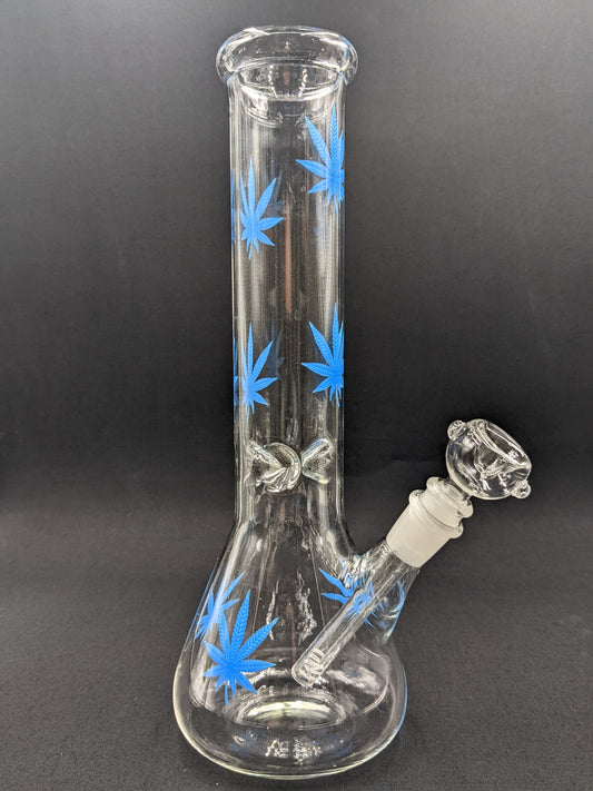 12" Glass Water Pipe Bong Leaf Blue