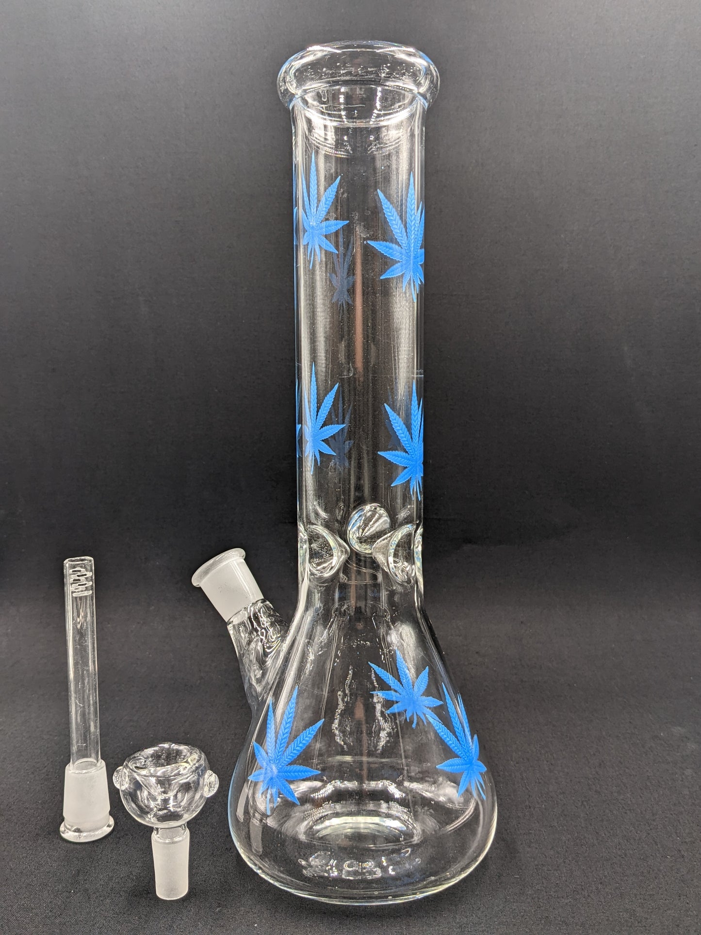 12" Glass Water Pipe Bong Leaf Blue