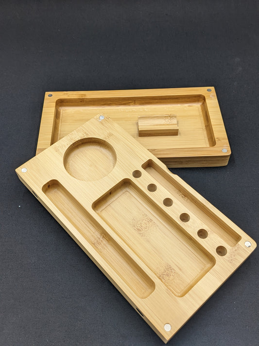 Bamboo Back Flip Magnetic Rolling Tray Storage Box