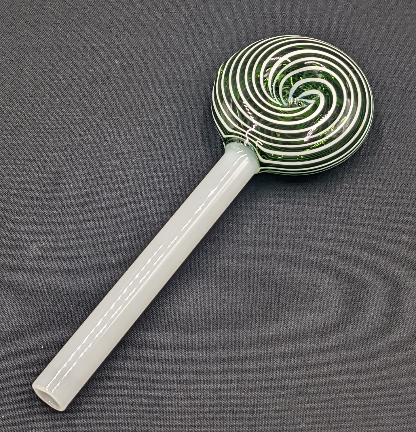 6" Glass Spoon Lollipop Swirl Green 01