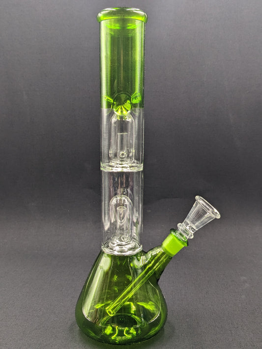 12" Glass Water Pipe Bong Lime Double Perc + 5 FREE Screens