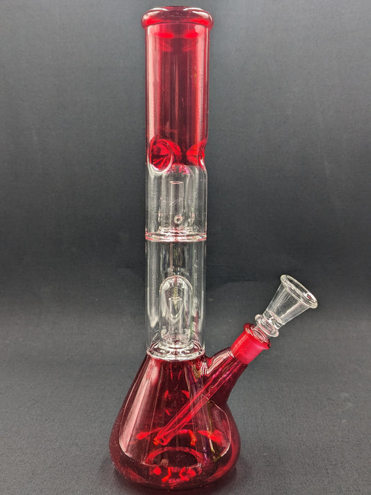 12" Glass Water Pipe Bong Red Double Perc + 5 FREE Screens