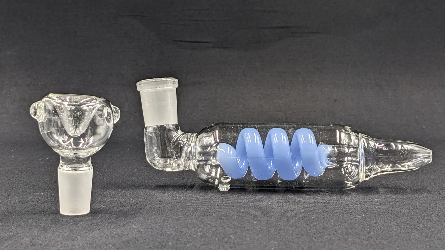 5" Glass Coil Tube Pipe w/ 14mm Slide bowl Light Blue