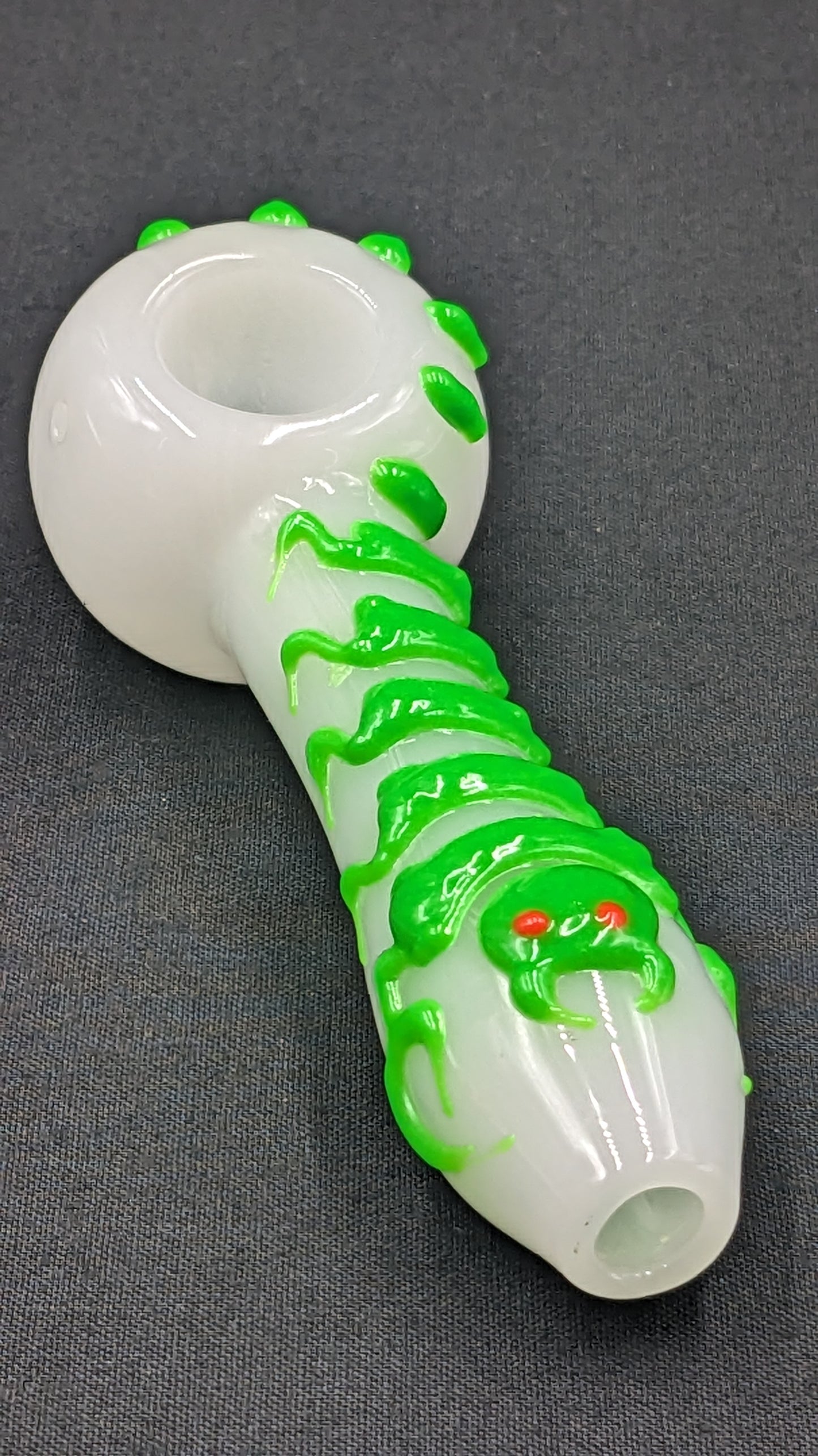 4.5" Centipede Glow In The Dark Glass Spoon White