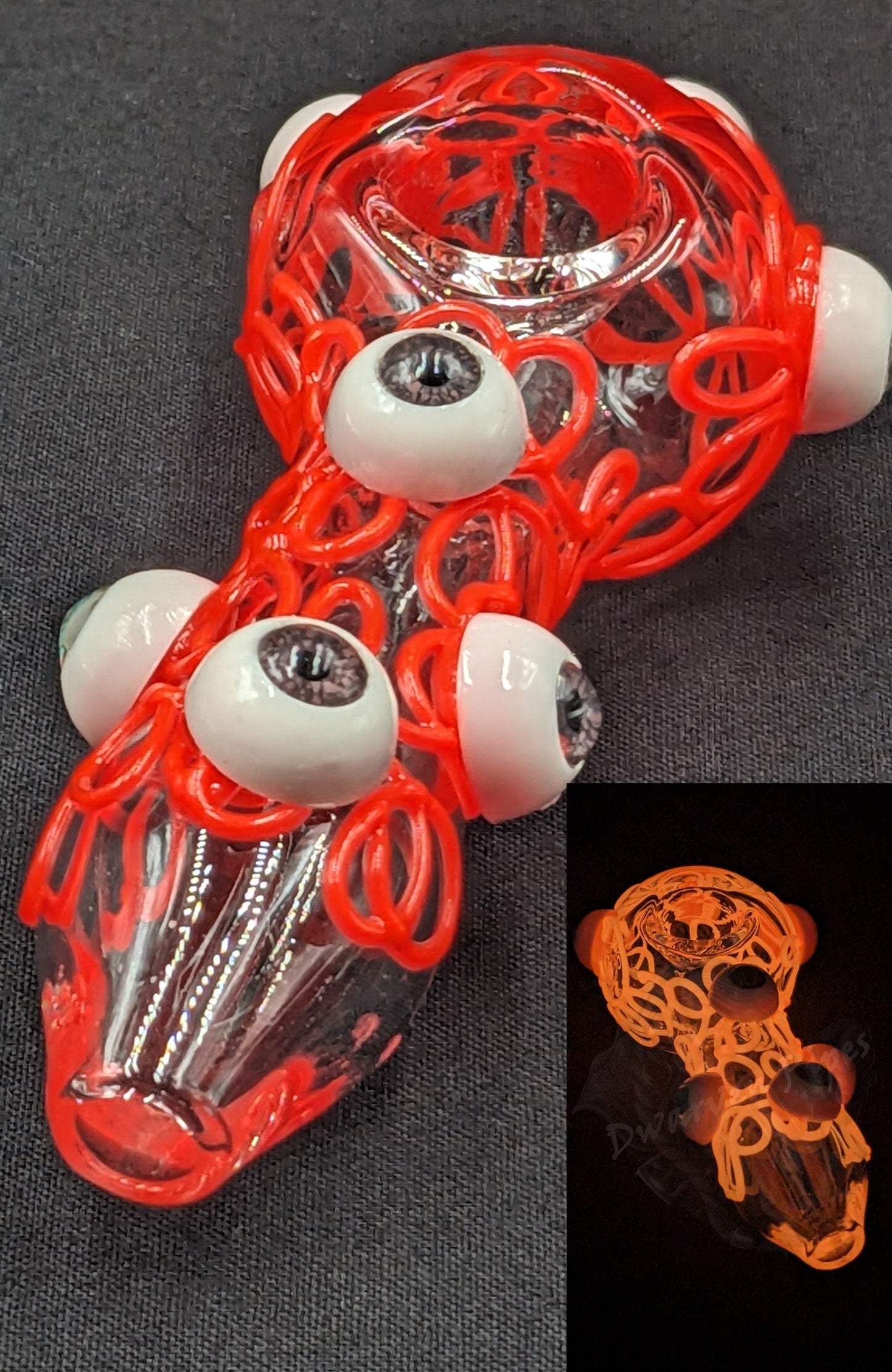4" Crazy Eyes Glow In The Dark Glass Spoon Red