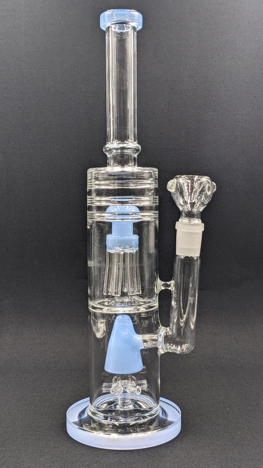 14" Glass Water Pipe Bong Dual Perc Chambers Light Blue