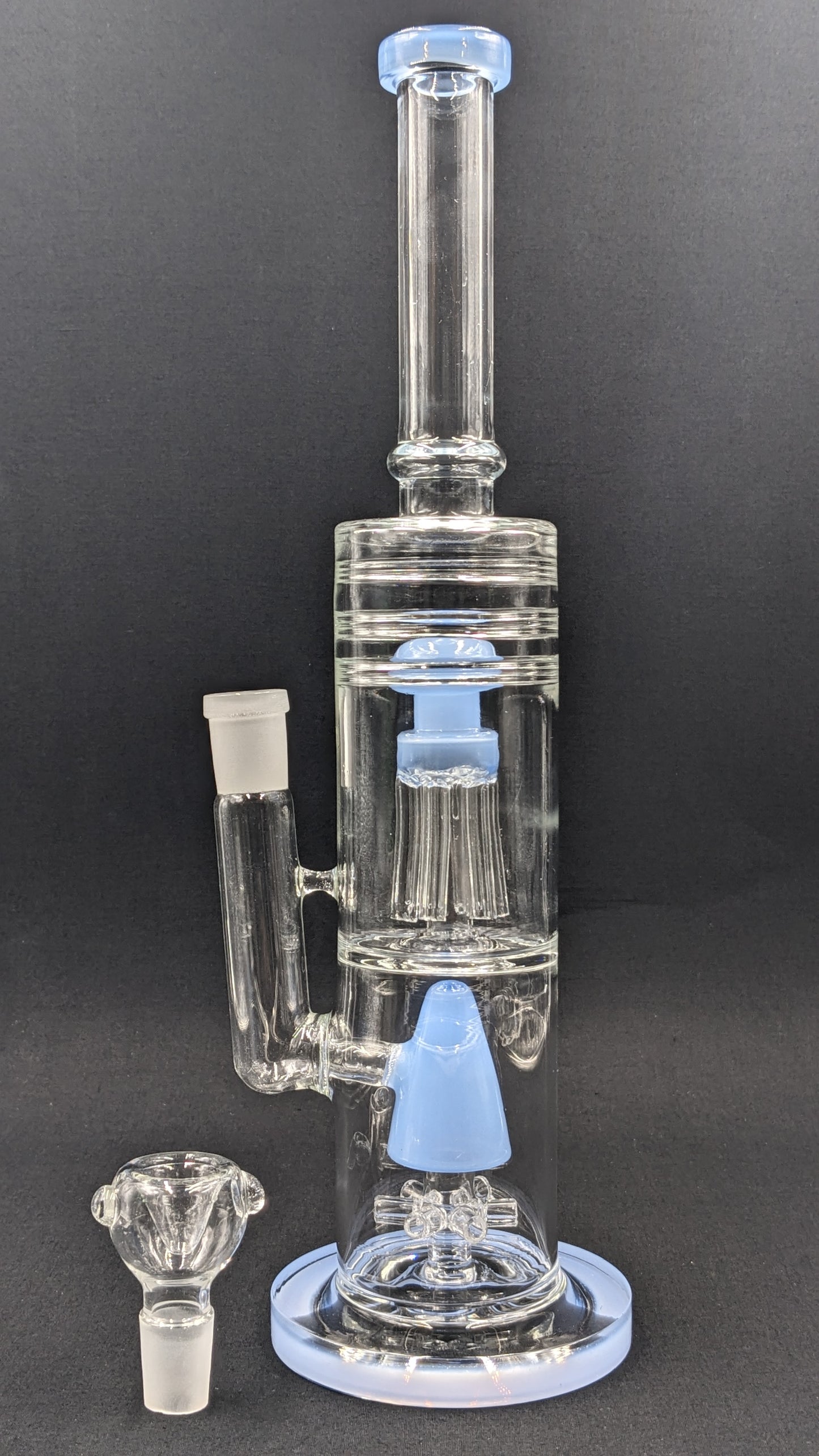 14" Glass Water Pipe Bong Dual Perc Chambers Light Blue