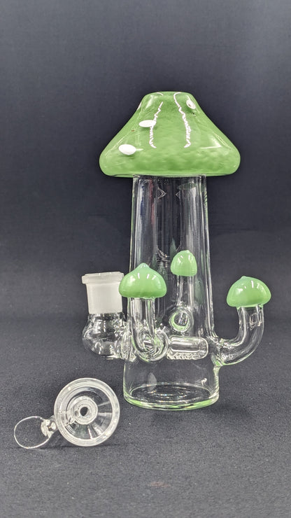 6" Glass Water Pipe Bong Mushroom Style Green 01