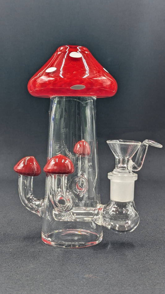 6" Glass Water Pipe Bong Mushroom Style Red 01