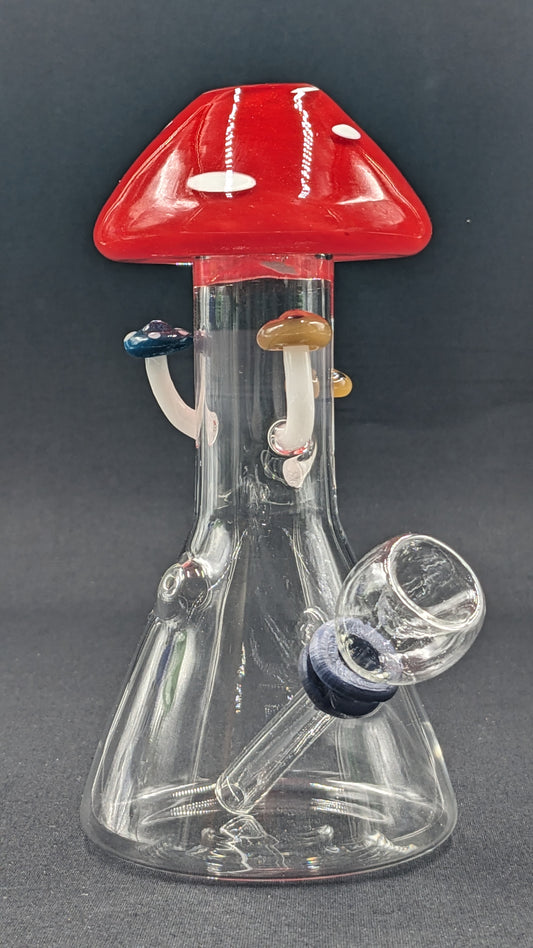 6" Glass Water Pipe Bong Mushroom Style Red 02