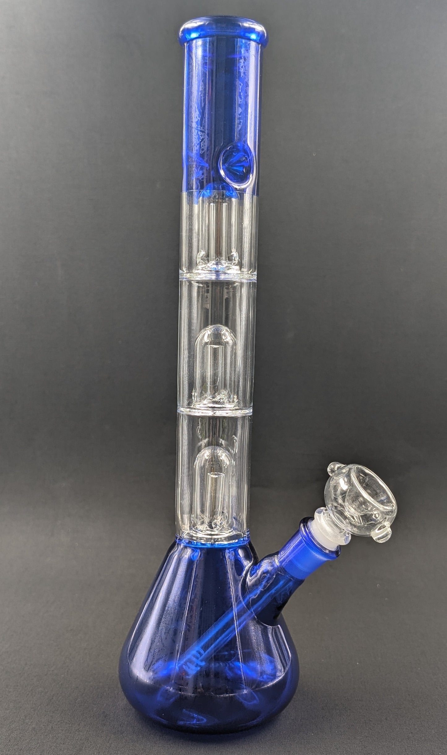 14" Glass Water Pipe Bong Blue Triple Perc + 5 FREE Screens