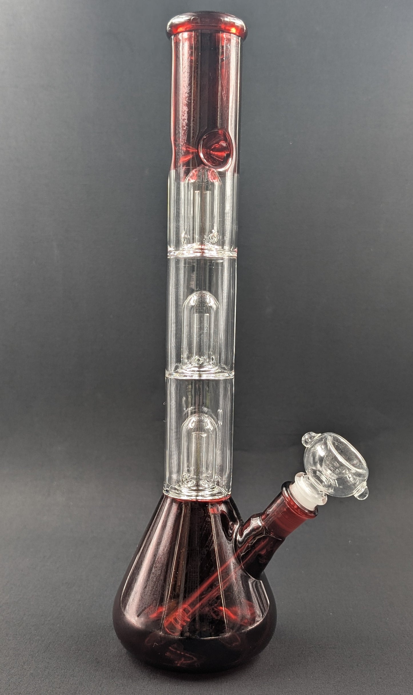 14" Glass Water Pipe Bong Cherry Triple Perc + 5 FREE Screens