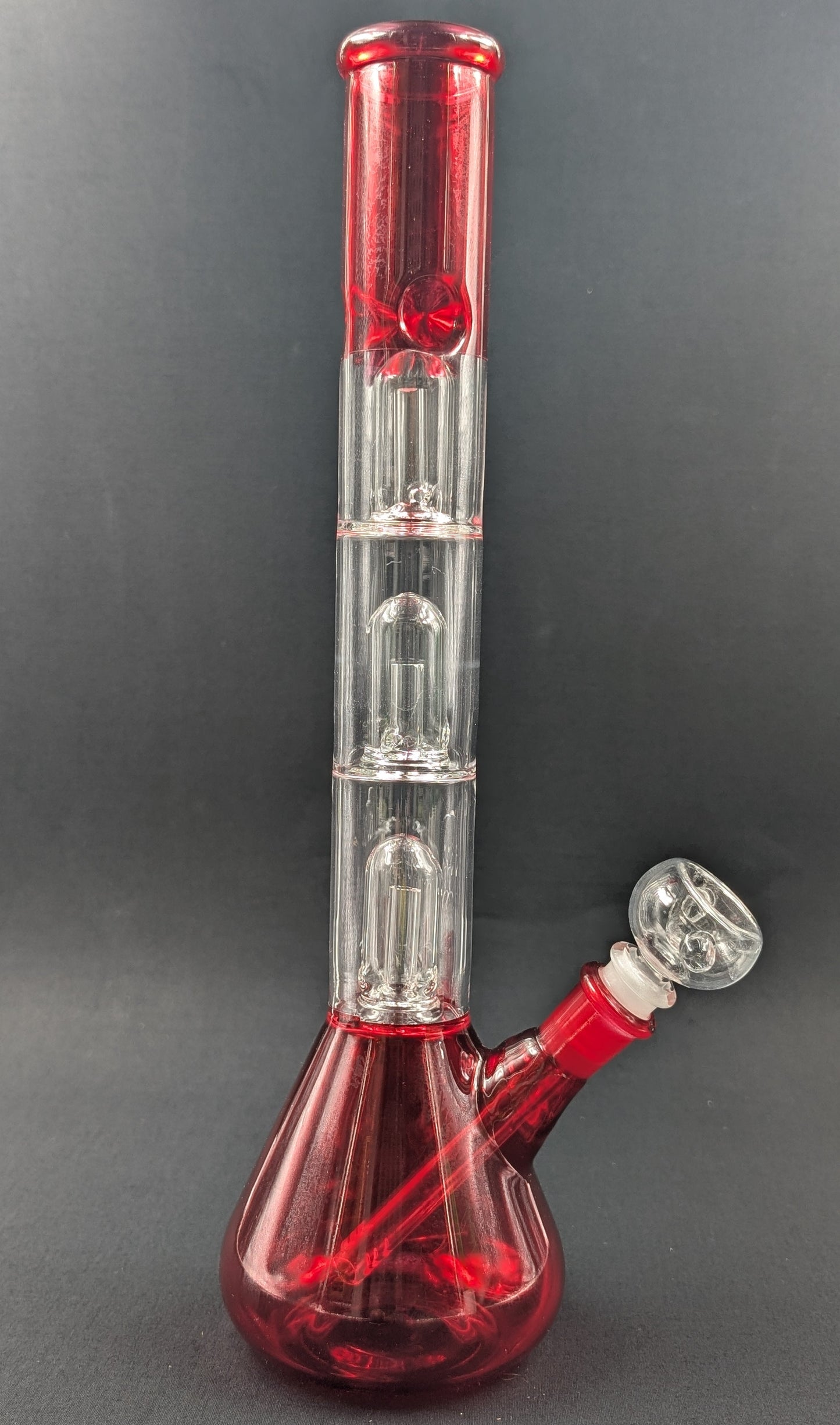 14" Glass Water Pipe Bong Red Triple Perc + 5 FREE Screens
