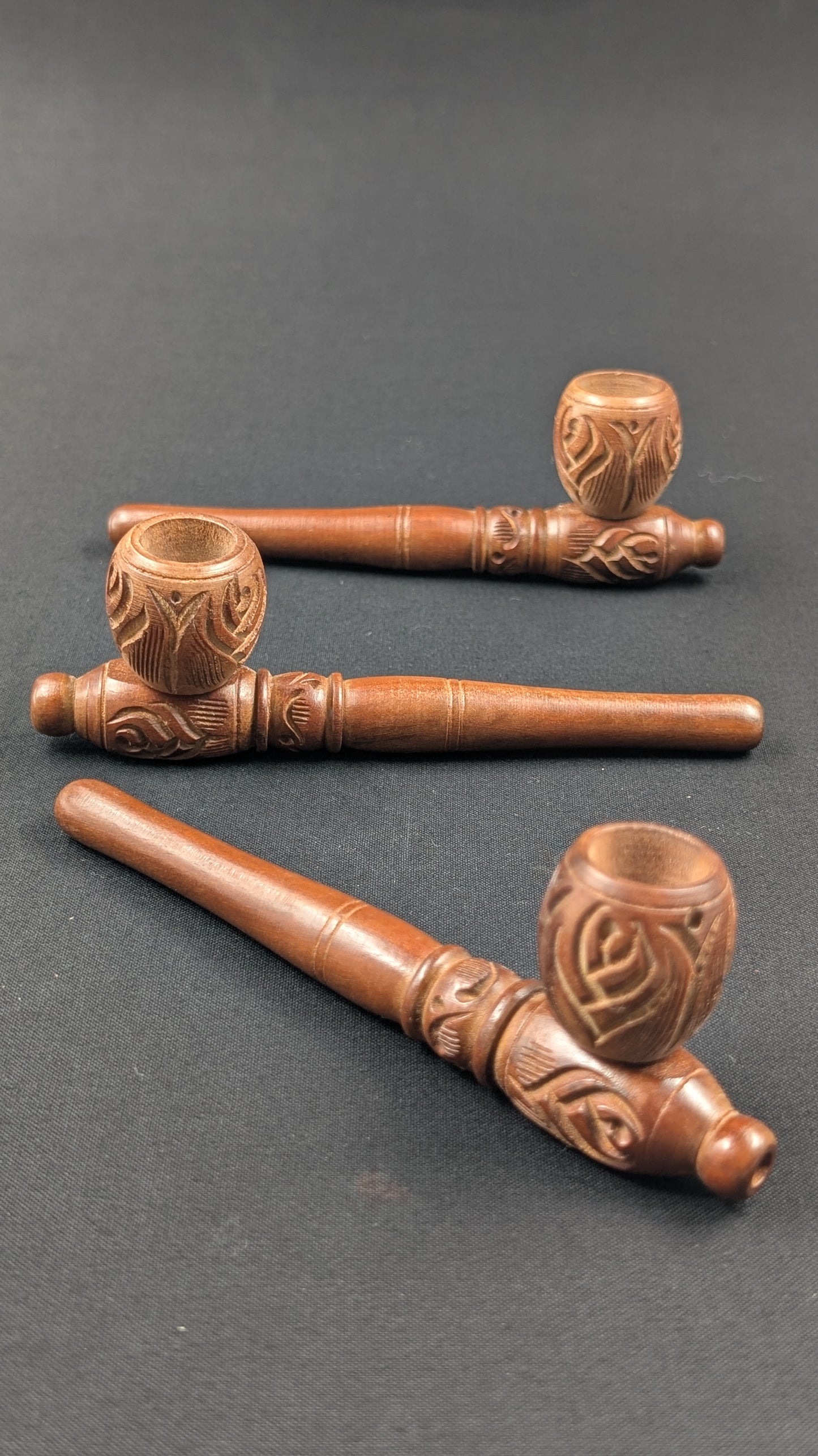 5.25" Wood Spoon Hand Pipe with Engravings + 5 Free Screens LT2