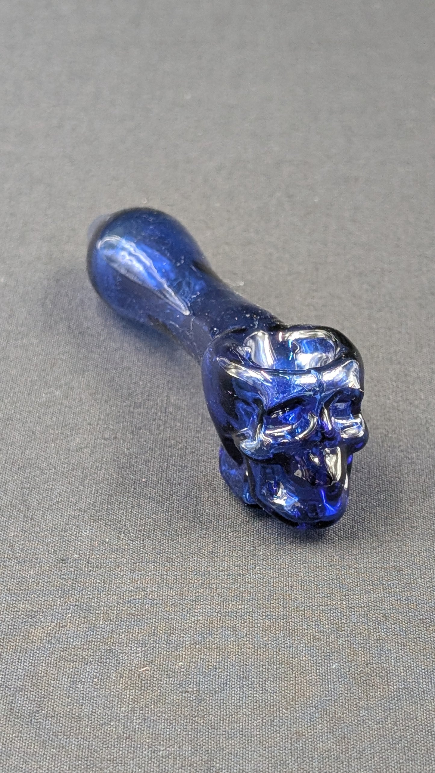 4" Glass Spoon Skull Dark Blue
