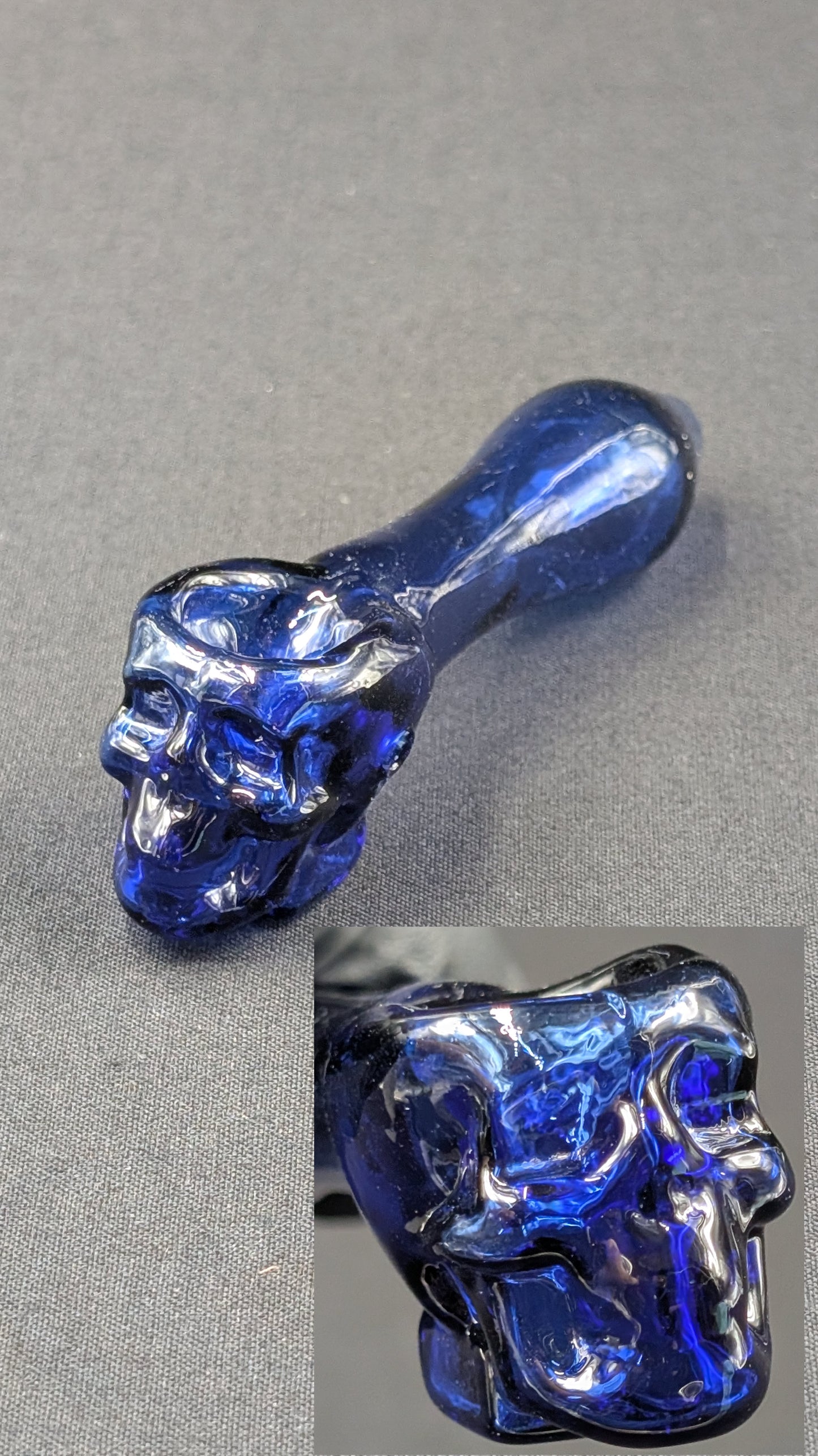 4" Glass Spoon Skull Dark Blue