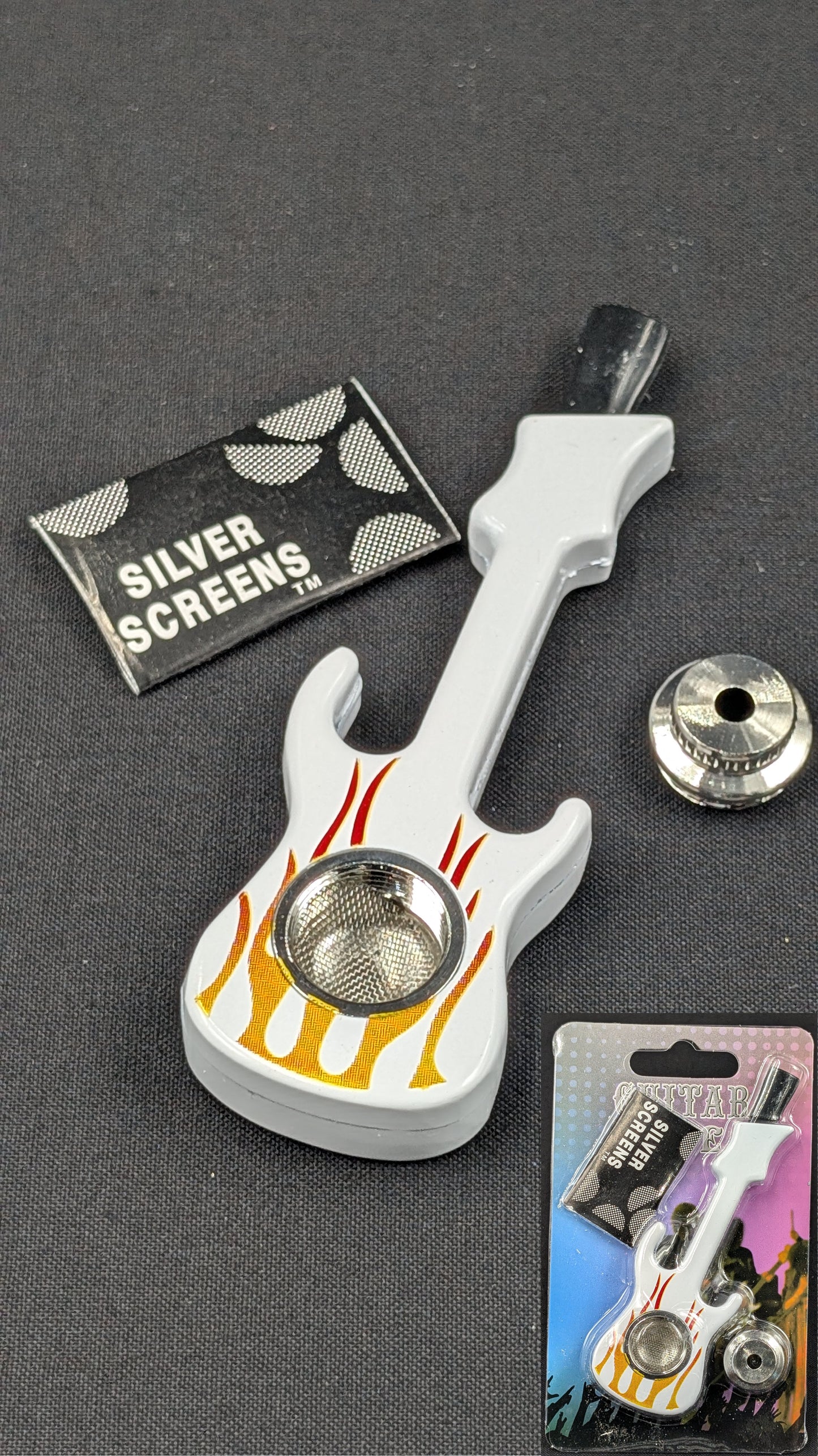 4” Metal Spoon Guitar Style White + 5 Free Screens
