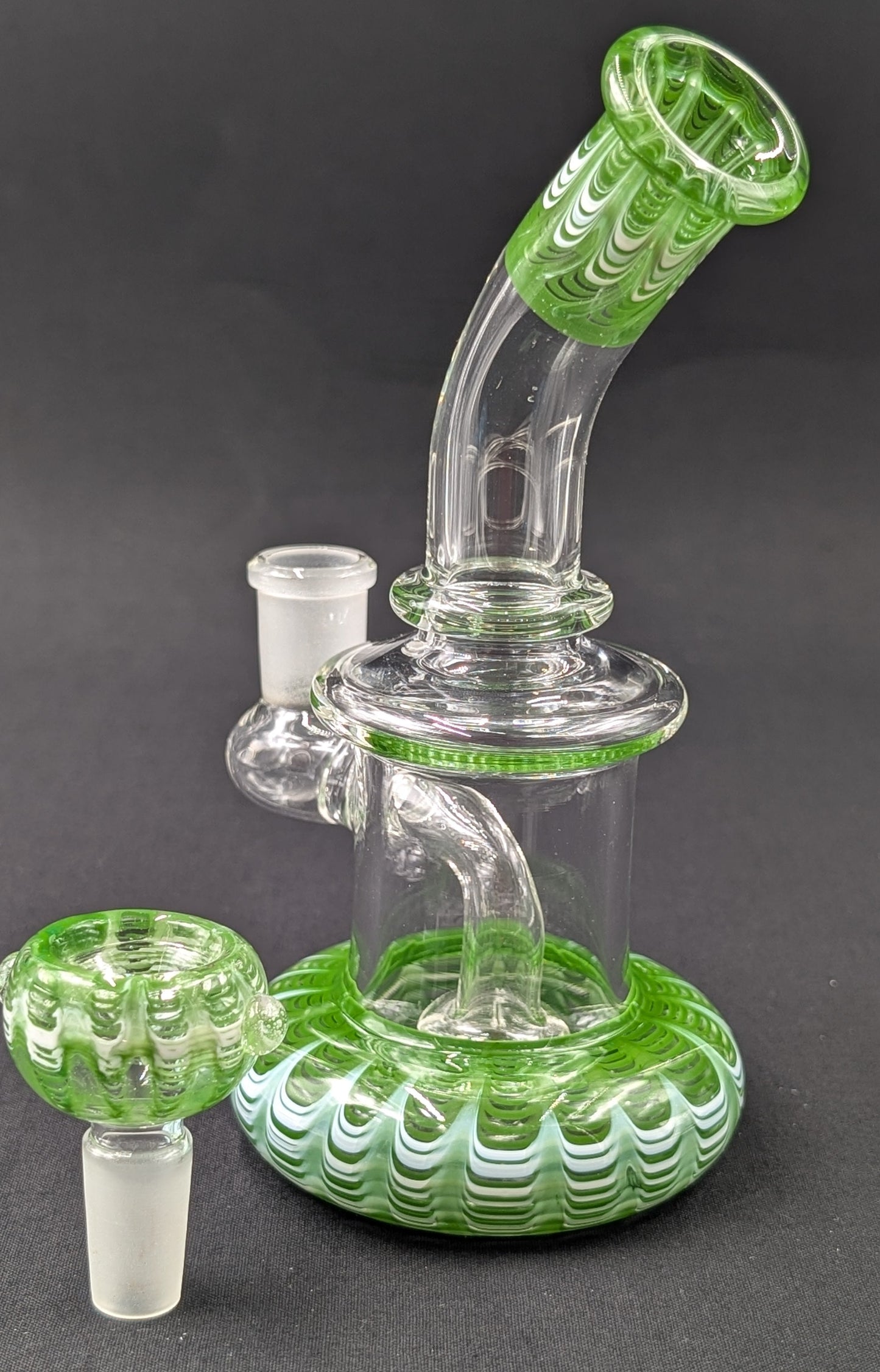6.5" Glass Water Pipe Bong Bent Neck Perc Green Swirl