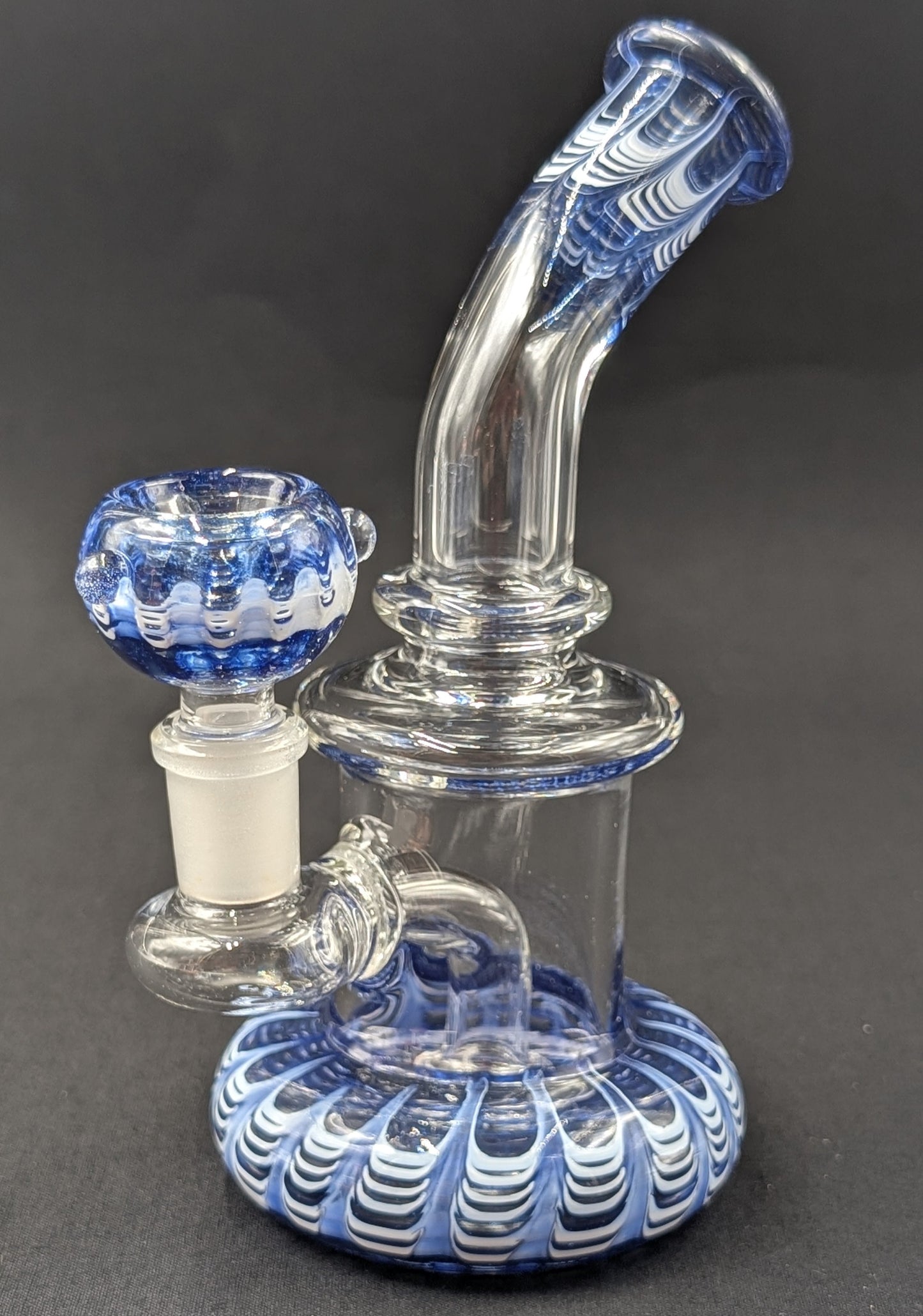 6.5" Glass Water Pipe Bong Bent Neck Perc Blue Swirl