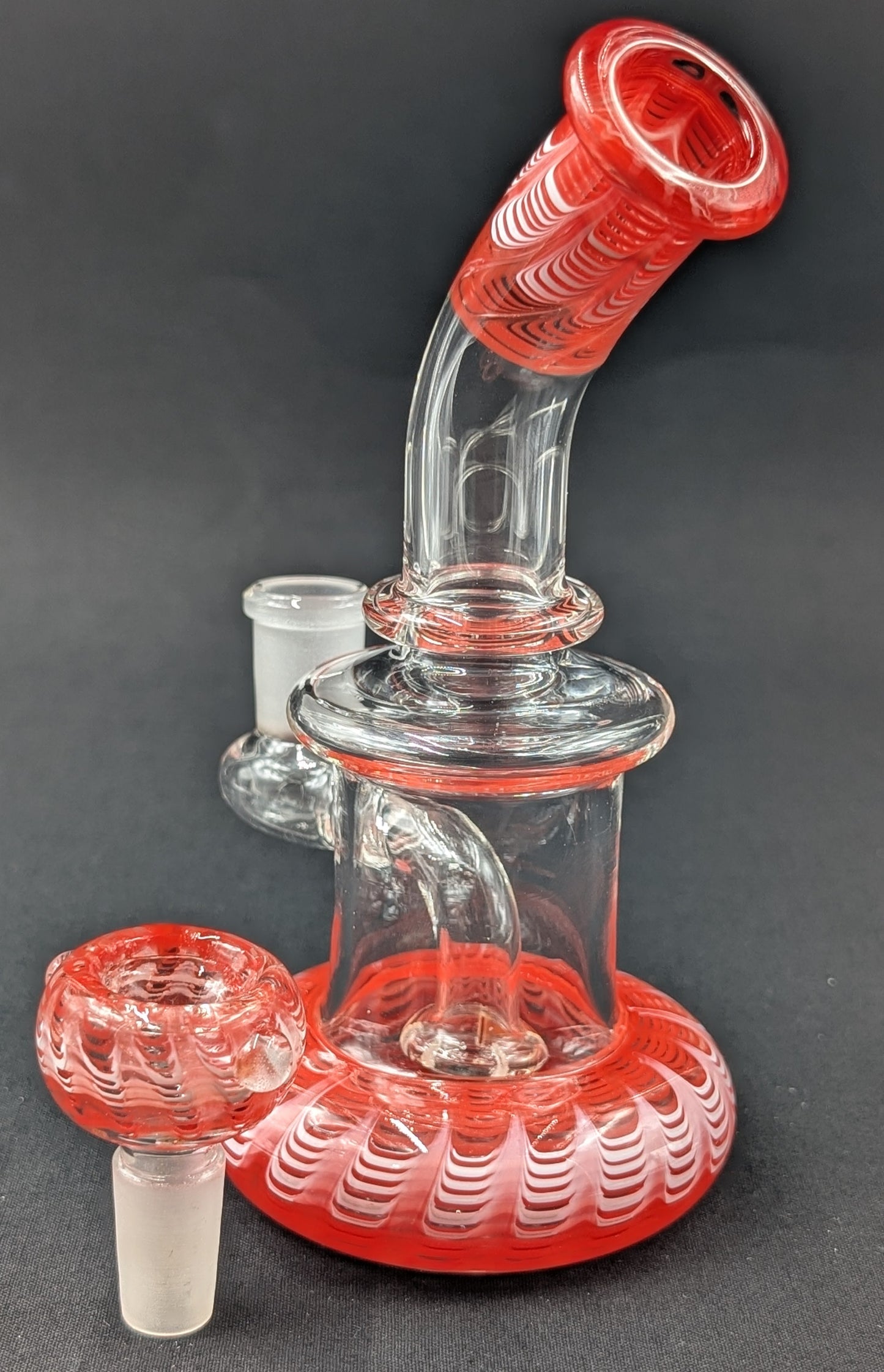 6.5" Glass Water Pipe Bong Bent Neck Perc Red Swirl