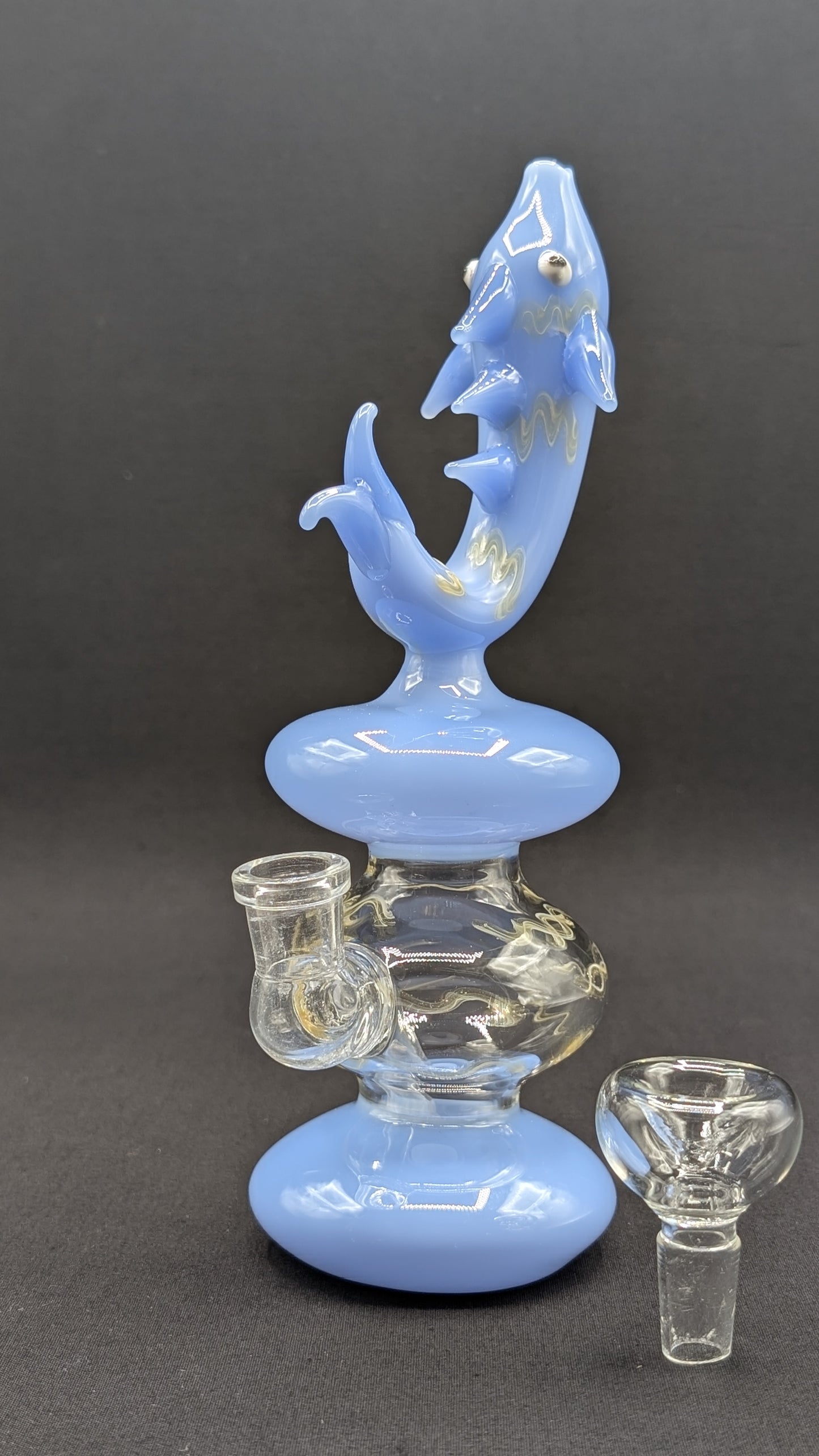8" Glass Water Pipe Bong Fish Light Blue