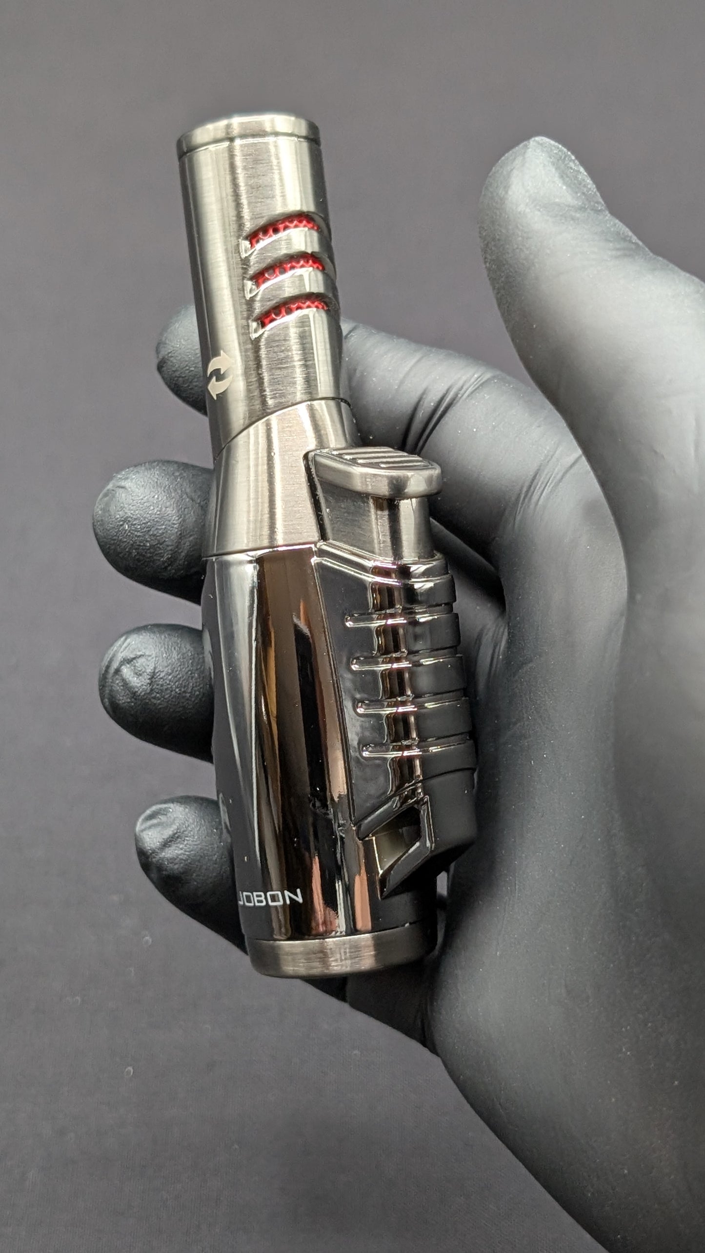 Jobon 3 Jet Torch Butane Lighter with Adjustable Nozzle - Silver