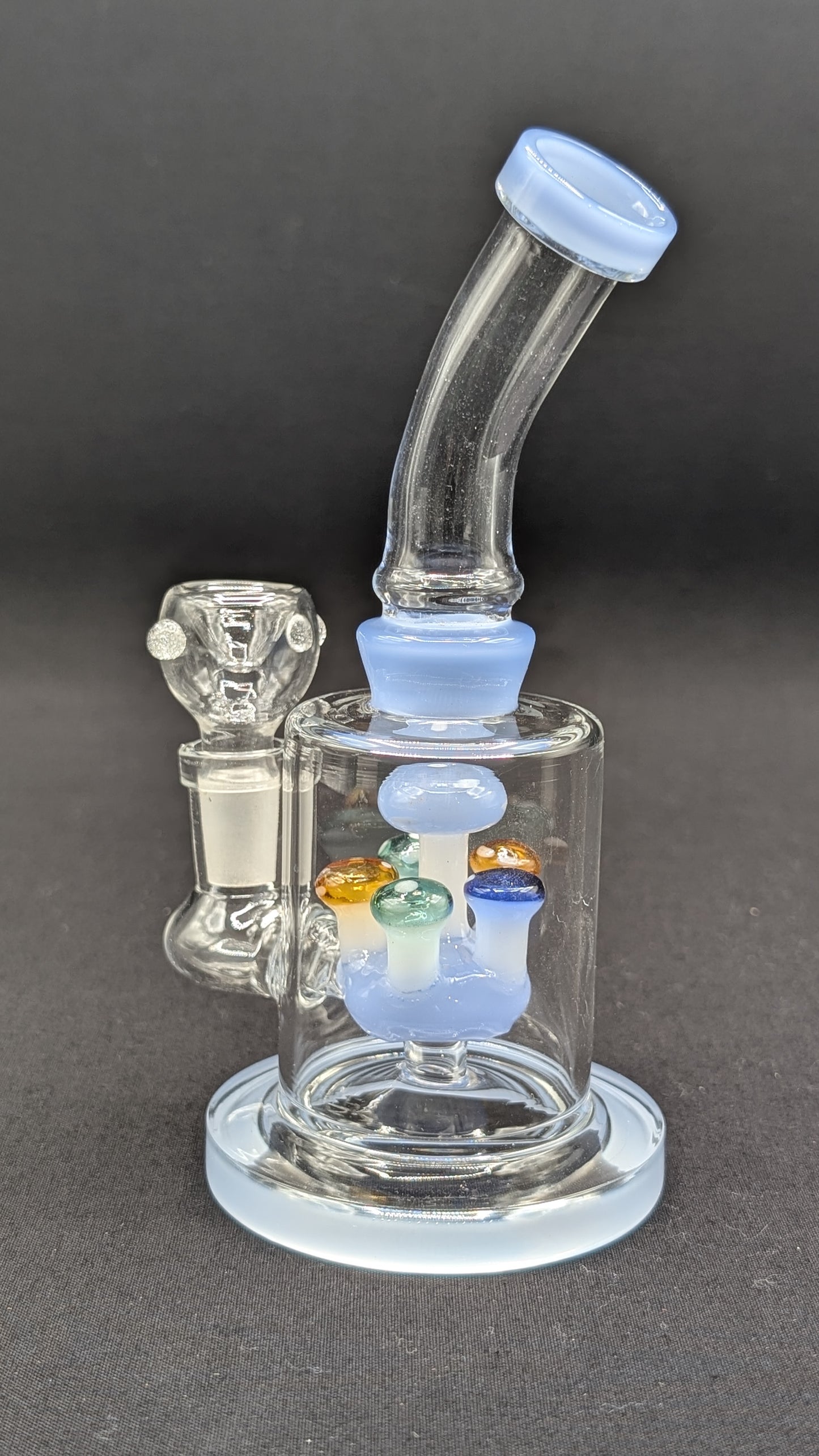 6" Glass Water Pipe Bong Bent Neck Perc Mushroom Center LB