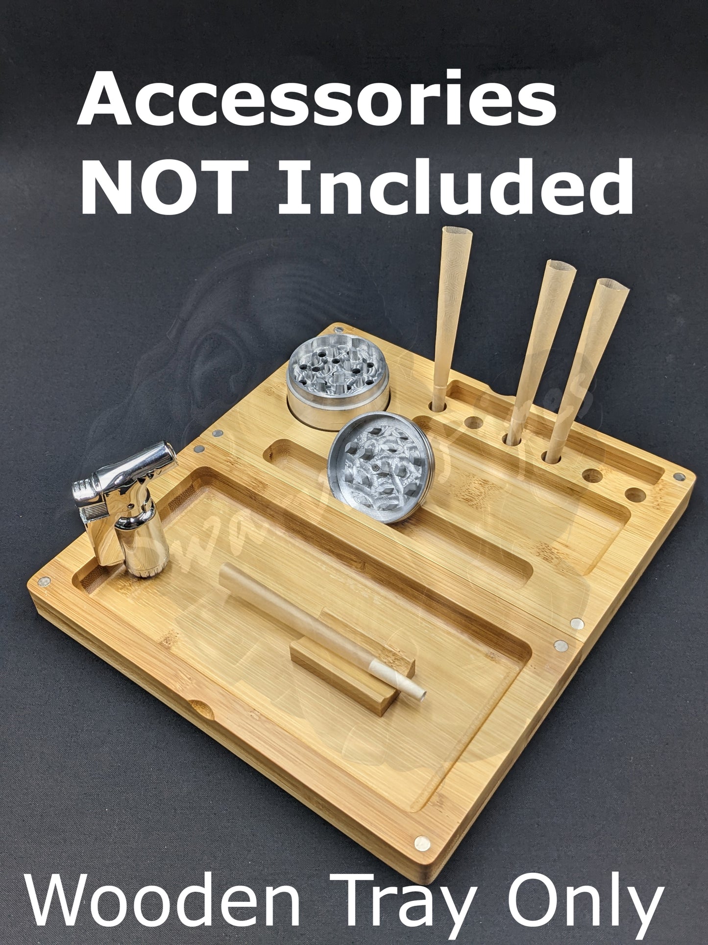 Bamboo Back Flip Magnetic Rolling Tray Storage Box