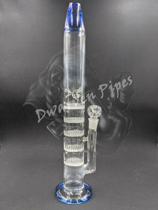 18" Glass Water Pipe Bong 5 Layers of Honeycomb Missile Style Blue