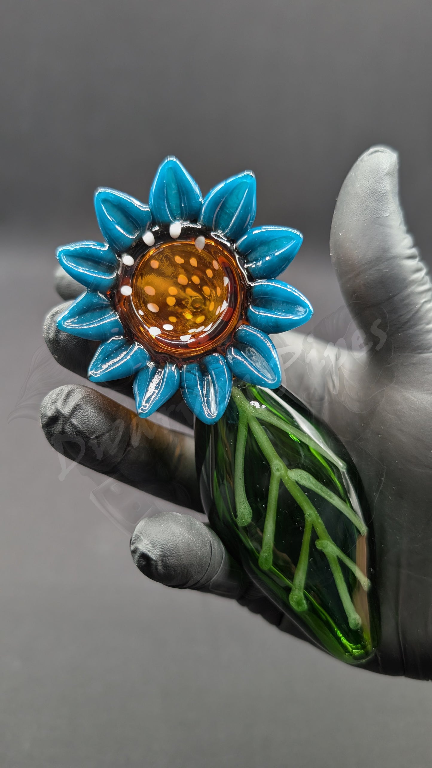 4.5" Glass Spoon Blue Flower