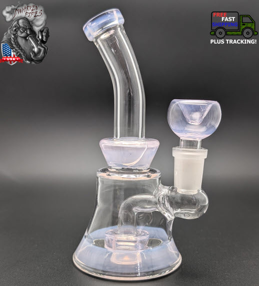 6" Glass Water Pipe Bong Bent Neck Perc Pink