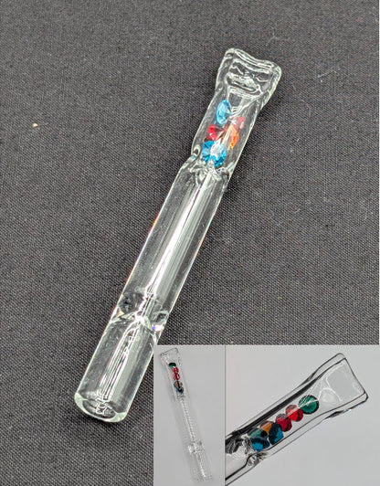 4" Glass One Hitter with Diamond Style Pieces for Smoking  - Pinched Lip