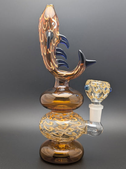8" Glass Water Pipe Bong Fish AB